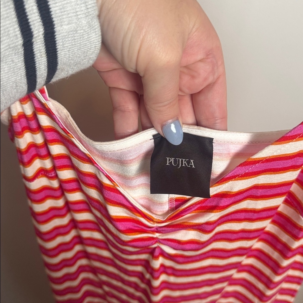 Pujka Adjustable Strap Red/Pink Striped Bodycon Guard Stripe Dress Size Small - Picture 5 of 8